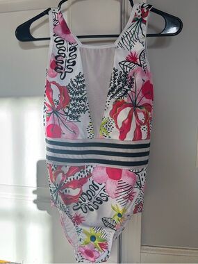 Floral Leotard with Mesh V-Panel